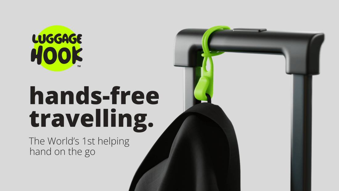 Introducing the Luggage Hook™ · A new Travel Essential for Hands-Free Traveling - Luggage Hook™